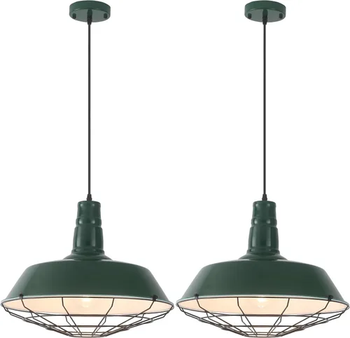 Vista 13 de Lámpara colgante negra de granja, luces colgantes grandes de 18.1 pulgadas, isla de cocina, lámpara colgante industrial con jaula de alambre, luz