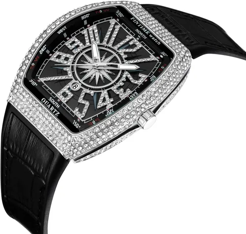 Vista 3 de Gosasa Reloj Tonneau único de moda para hombre con diamantes de imitación de cuarzo con correa de goma