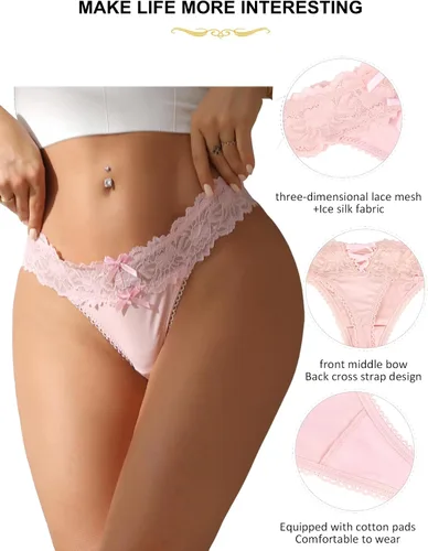 Vista 96 de ohyeah Tangas sexy de encaje tangas bragas de tiro bajo ropa interior para mujer de algodón entrepierna braga tangas bragas 4-18