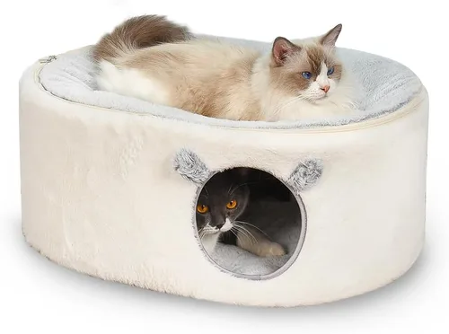 Vista 8 de Zoratoo Hamaca elevada para gatos de interior, cama mullida y cálida para gatos con funda de cama desmontable, cama portátil para mascotas elevada