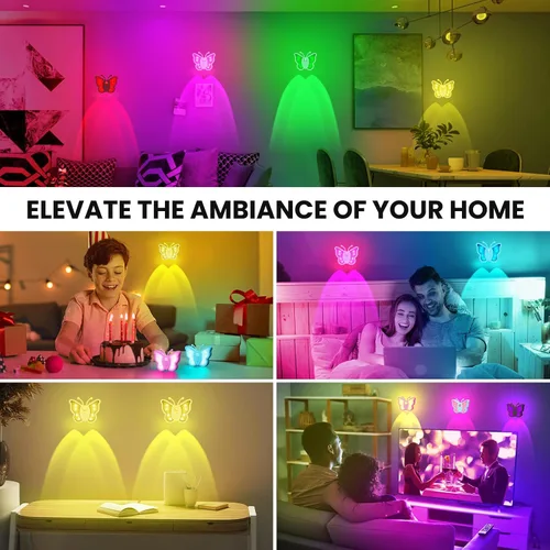 Vista 2 de LOFTEK Luz Nocturna de Mariposa, Luz Nocturna Recargable con Sensor de Movimiento, 2 Modos de Color y Luz Nocturna RGB Ajustable, Se Pega
