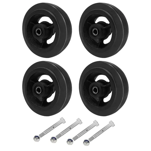 Vista 11 de Ruedas de 4 pulgadas para carrito, ruedas resistentes para ruedas industriales, ruedas de goma en hierro fundido, juego de 4 ruedas para carrito