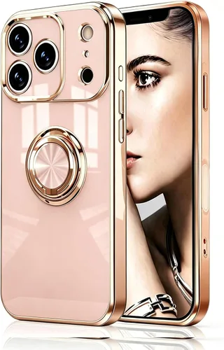 Vista 17 de Compatible con iPhone 11 Kickstand, anillo de rotación de 360 grados integrado con borde de oro rosa brillante que funciona con soporte magnético