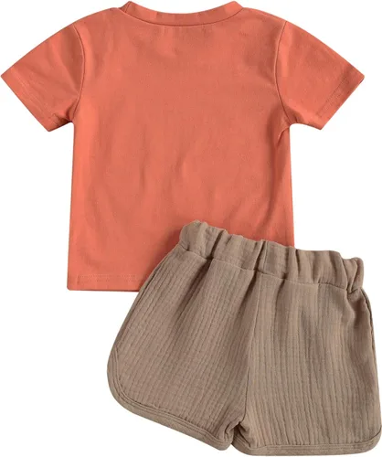 Vista 3 de fhutpw Conjunto de 2 piezas de ropa de verano para bebés, camiseta de manga corta, cintura elástica, pantalones cortos para niños pequeños