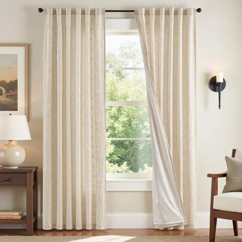 Vista 25 de jinchan Cortinas de lino floral marfil para sala de estar 84" pestaña