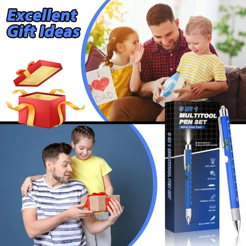 Vista 2 de Regalos de bolígrafo para hombres, geniales gadgets 9 en 1 bolígrafo multiherramienta, rellenos de calcetines para hombres y mujeres, regalos útiles