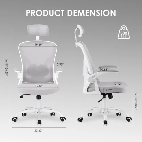 Vista 2 de Ergonomic Office Chair, Home Desk Chair with Adjustable & 30° Rotating Headrest, Vertical Adjustable Lumbar Support, Breathable Mesh Back, Elastic