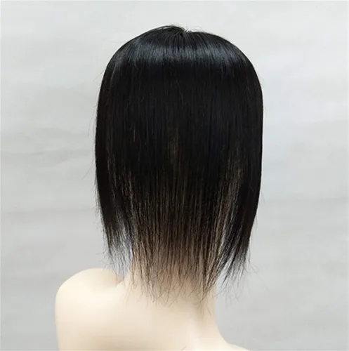 Vista 4 de Real Human Hair Nano Mono Hair Crown Topper Hairpiece Clips in Toupee Wiglet for Thinning Hair, 6 inches Dark Brown
