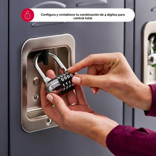 Vista 3 de Master Lock Establece tu propio candado de combinación, cerraduras de armario de gimnasio con código para asegurar objetos de valor en interiores