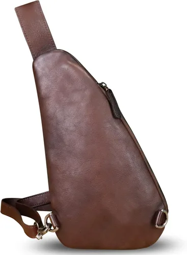 Vista 3 de Genuine Leather Silng Bag for Women and Men Vintage Leather Sling Backpack Shoulder Crossbody Bag Chest Purses Café