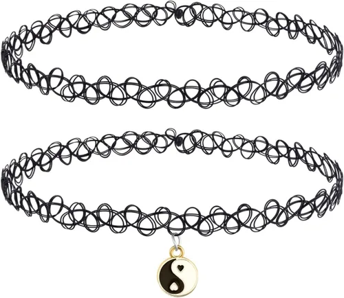 Vista 21 de BodyJ4You Gargantilla de 2 piezas para mujer - Yin Yang mariposa unicornio Negro clásico