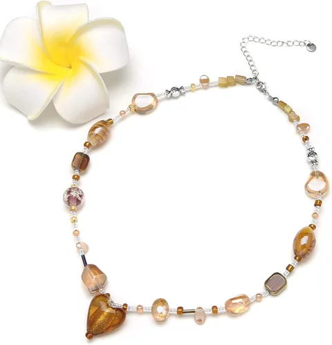Vista 3 de HZMAN Bohemian Stone Glass Beaded Beads Choker Necklace for Women Girls Handmade Adjustable Beach Necklace Jewelry Gift
