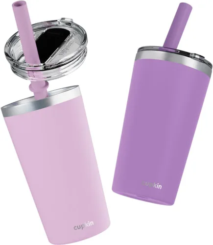 Vista 37 de CUPKIN - Taza apilable de acero inoxidable para niños, taza para batidos, tazas aisladas con recubrimiento en polvo, tapa libre de BPA y pajilla