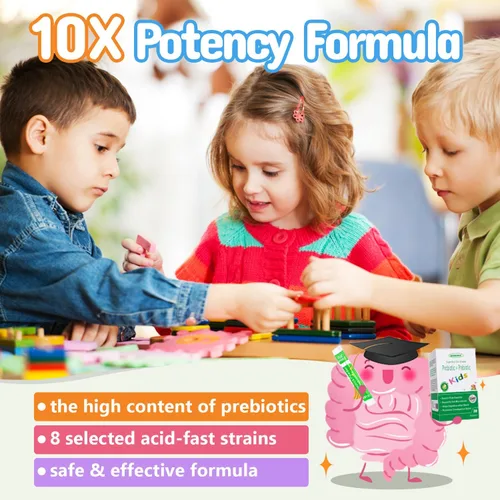 Vista 7 de Probióticos y prebióticos para niños en polvo a partir de 3 años, apoyo al sistema digestivo e inmunológico para niños con fuente natural, promueve
