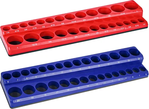 Vista 9 de Soporte magnético de 2 piezas para llaves de vaso – Bandeja métrica SAE de 1/4 de pulgada para almacenamiento de herramientas – Capacidad para 52
