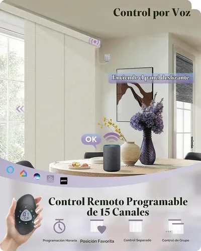 Vista 2 de Graywind Paneles deslizantes motorizados opacos compatibles con Alexa Google, persianas de riel para puertas corredizas de patio