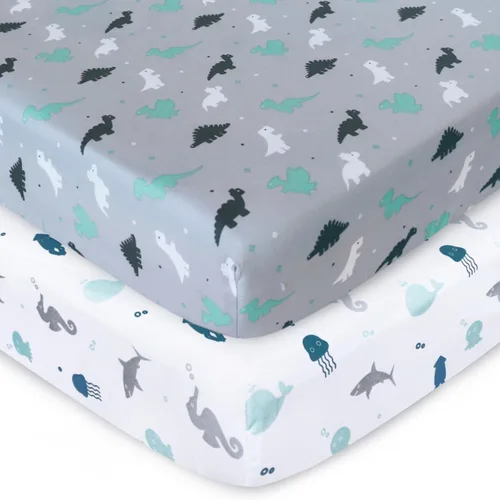 Vista 8 de Sábana de cuna, paquete de 2 sábanas de cuna, sábanas de cuna ultra suaves para bebés niños o niñas, ajuste universal para cuna rectangular