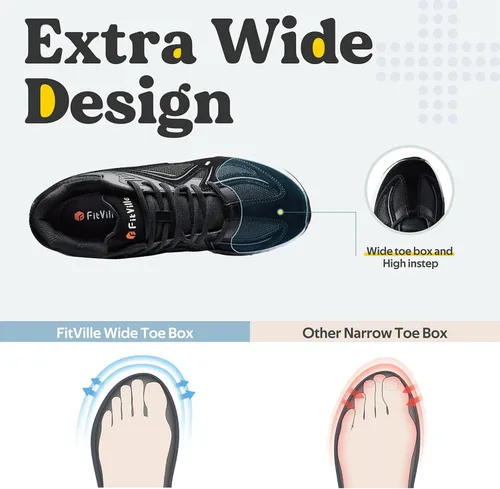 Vista 3 de FitVille Zapatos de caminar extra anchos para hombre, tenis de ancho ancho ancho para pies planos, ajuste de arco, alivio del dolor en el talón