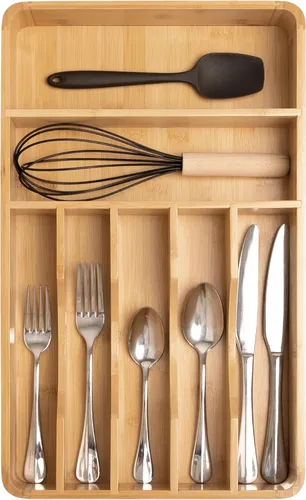 Vista 10 de Organizador de cubiertos KitchenEdge - Organizador para cubertería, cubiertos, y utensilios para cajones de cocina, ancho fijo de 10.5”, 7