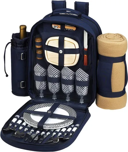 Vista 2 de Picnic at Ascot Mochila de picnic para 4 personas equipada con enfriador, soporte para vino aislado y manta - Diseñada y montada en los Estados