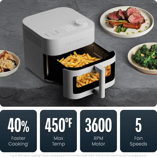 Vista 3 de Chefman Crispinator - Freidora de aire 6 en 1 con capacidad de 8 cuartos de galón, temperatura máxima de 450 °F con tecnología TurboFry Pro