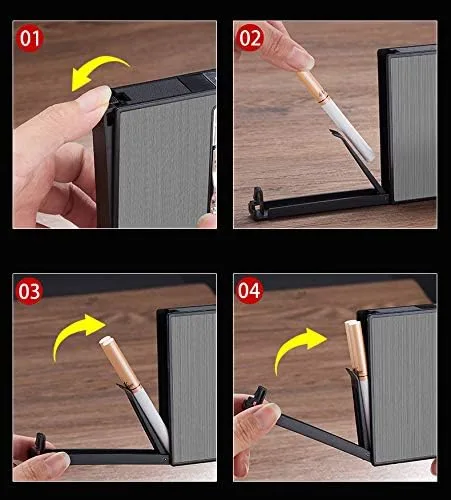 Vista 4 de Estuche para cigarrillos con encendedor incorporado, resistente al viento, recargable, soplete de chorro de butano, encendedor de expulsión