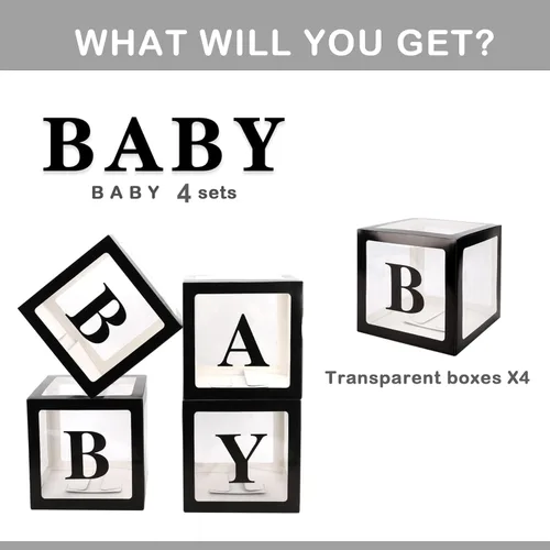 Vista 3 de CJT Cajas de bebé con letras para baby shower, cajas de bloque transparentes para decoración de baby shower, caja de globo transparente para fiesta
