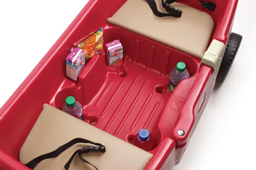 Vista 5 de Carrito para empujar Step2, vagón para bebé, duradero con mango plegable, compartimento para almacenamiento y portavasos