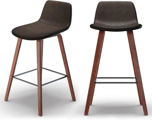 Vista 28 de SIMPLIHOME Randolph Taburetes de mostrador (juego de 2) taburetes de bar tapizados de madera curvada de 28 pulgadas de altura del asiento en tela