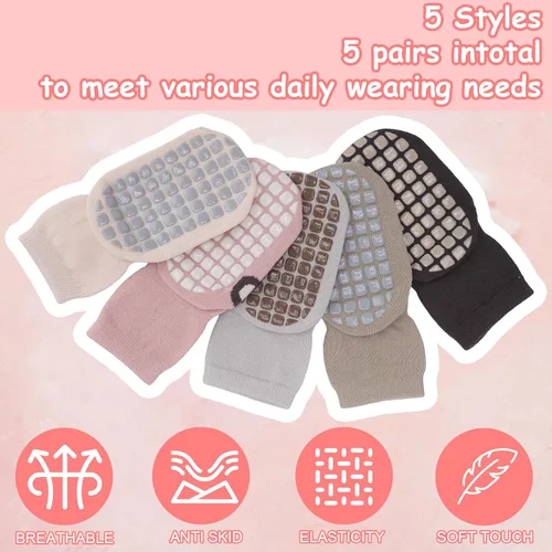 Vista 3 de 5 pares de calcetines de agarre para bebé, calcetines de algodón con agarre para niños pequeños, niños y niñas de 12 a 36 meses