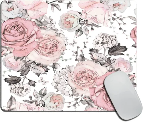 Vista 7 de Alfombrilla de mouse con flores rosas y verdes, accesorios de escritorio, floral, rosas, hogar, oficina, rectangular, alfombrilla de mouse de flores
