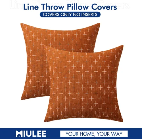 Vista 30 de MIULEE - Juego de 2 fundas de almohada decorativas de lino de arpillera navideñas, modernas, estilo campestre, rústicas, tejidas, con textura