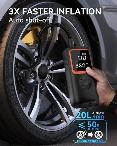 Vista 2 de KOLTGOO Compresor de aire portátil para inflado de neumáticos, bomba de aire inalámbrica de 150 PSI para neumáticos de automóvil con manómetro y luz