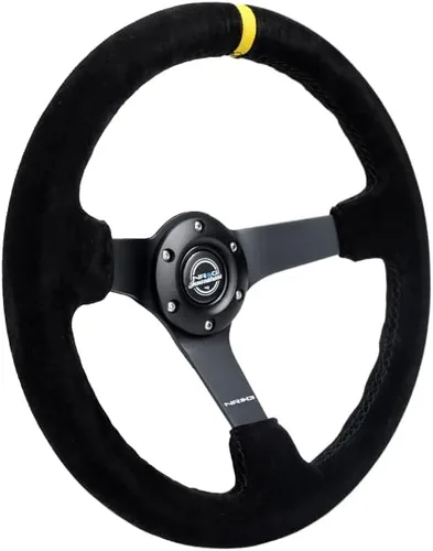 Vista 2 de NRG Innovations NRG-RST-036MB-S-Y - Volante reforzado de 3 pulgadas de profundidad, radio negro mate de 0.197 in, volante deportivo de 13.780 in