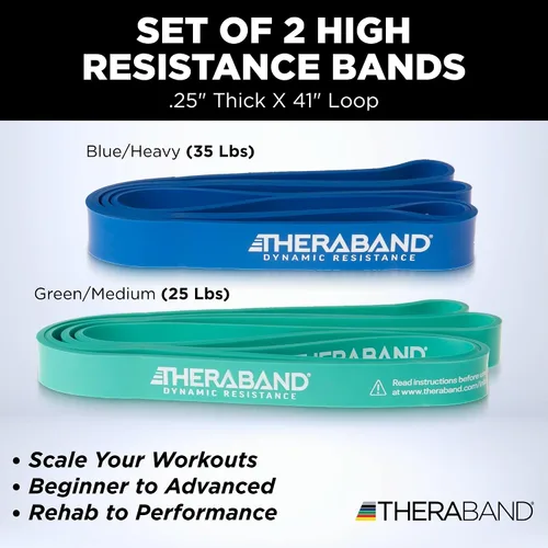 Vista 2 de THERABAND Bandas de alta resistencia, juego de 2 súper bandas elásticas para mejorar la flexibilidad, rehabilitación de lesiones y entrenamientos