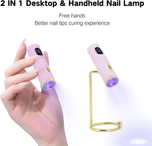 Vista 2 de Lámpara de uñas LED UV, mini luz UV manos libres para uñas de gel, lámpara de uñas portátil de curación flash para uñas acrílicas, soporte