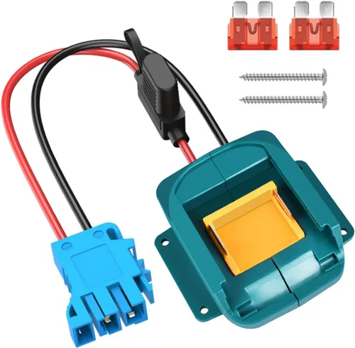 Vista 11 de Adaptador de corriente para ruedas de batería Makita 18V LXT con conector de arnés de cables y portafusibles compatible con ruedas de batería de 12
