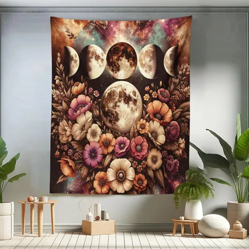 Vista 11 de Ambesonne Tapiz de hongos, atmósfera psicodélica, escena astral estrellada con motivos orientales trippy, decoración de tela para colgar en la pared