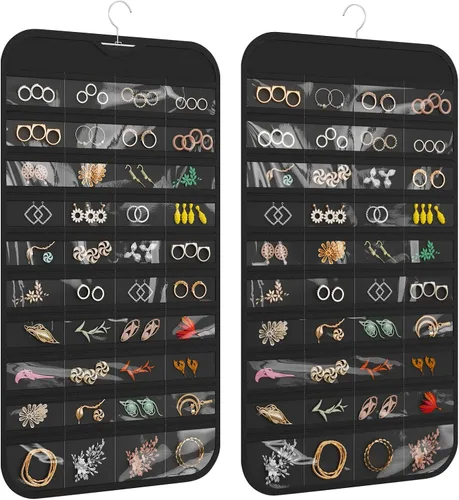 Vista 18 de Organizador colgante de joyas con 80 bolsillos de almacenamiento de doble cara, 1 paquete, color beige