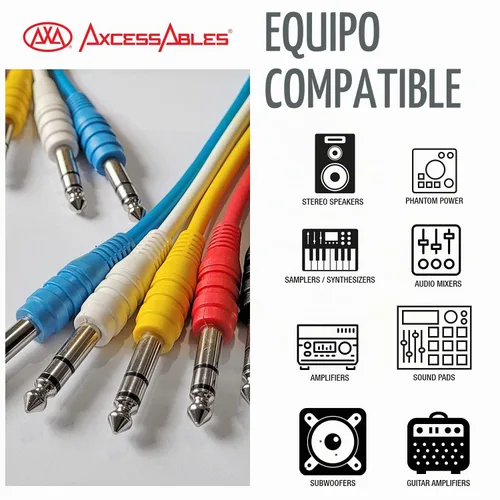 Vista 2 de AxcessAbles 1/4" TRS a 1/4" TRS - Cables de conexión estéreo equilibrados (6 unidades, 1 pie)