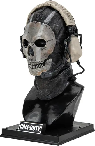 Vista 4 de Call of Duty Estatua de busto fantasma: estatua de busto de 8 pulgadas que incluye máscara, auriculares decorativos y soporte de exhibición