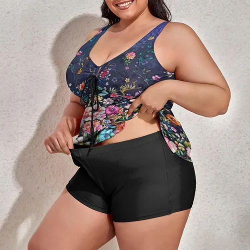 Vista 4 de Apfopard Womens Plus Size Printed Tankini Sets Crop Tank Top and Boyshort Two Piece Swimsuits Swimwear Boy Shorts 2023 High