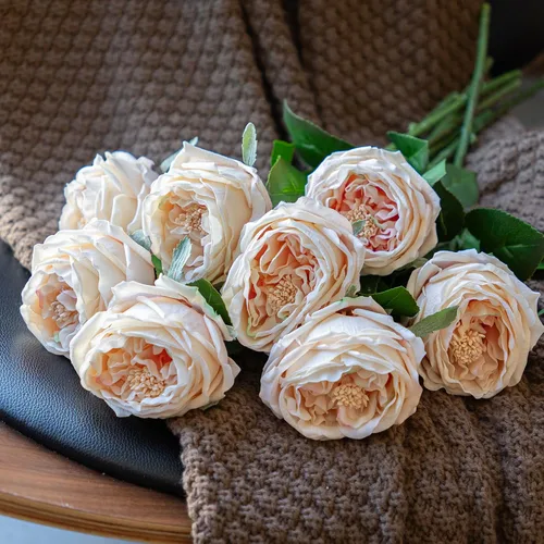 Vista 3 de DUYONE Fake Flowers for Decoration Home Decor Soft Touch Artificial Flowers Austin Rose Peony Latex Fake Flower Living Room Decoration Vivid Pink