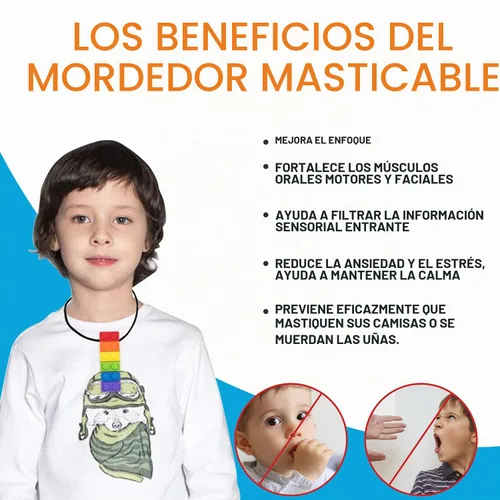 Vista 5 de Collar masticable, paquete de collar sensorial para niños con TDAH, autismo, necesidades de morder, palo masticable de motor oral, masticable