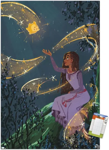 Vista 12 de Trends International Disney Wish - Póster de collage 2 (Asha & Star), 22.4 pulgadas de largo x 14.7 pulgadas, versión enmarcada en madera de granero