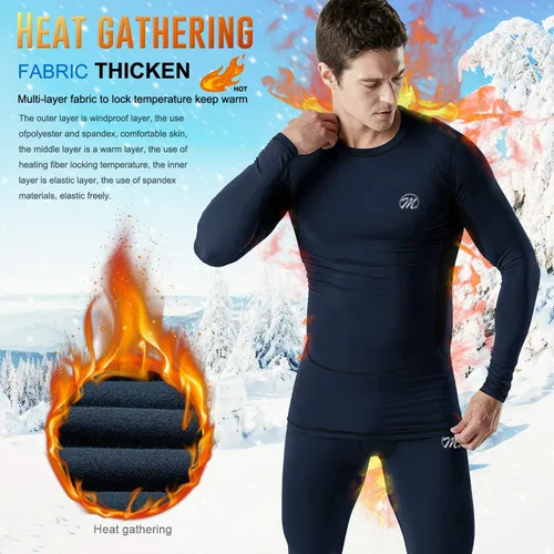 Vista 4 de MeetHoo Conjunto de ropa interior térmica para hombre, capa base de compresión, ropa de invierno con forro polar largo, ropa de correr y esquiar