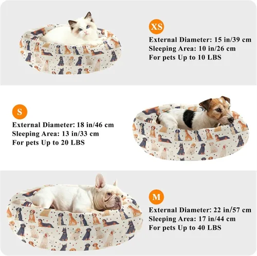 Vista 6 de Wudan Pet Cat Beds Donut Cuddler Fluffy Kitten Beds for Medium Size Pets Sleeping XS Cartoon Colorful Dog Dots Beige
