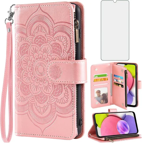Vista 12 de Asuwish Funda de teléfono para Samsung Galaxy A03s versión de EE. UU. 5G 2022 con protector de pantalla de vidrio templado y tarjetero abatible