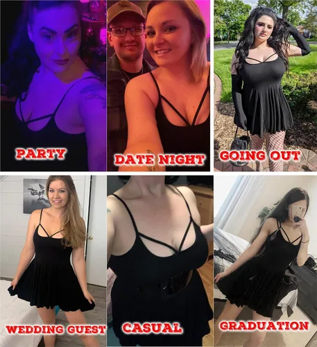 Vista 2 de ADOME Vestidos sexys para mujer, sin mangas, con tirantes delgados, mini vestido de fiesta para club, dobladillo con volantes, vestido sin cordones