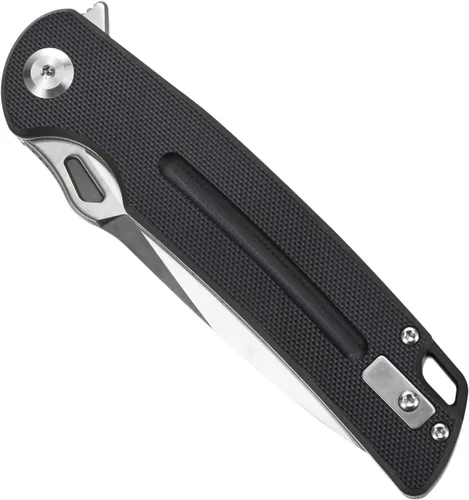 Vista 4 de Sitivien Cuchillo plegable ST137, hoja de satén D2, mango G10, cuchillo de herramienta EDC para senderismo al aire libre, camping, pesca (negro)